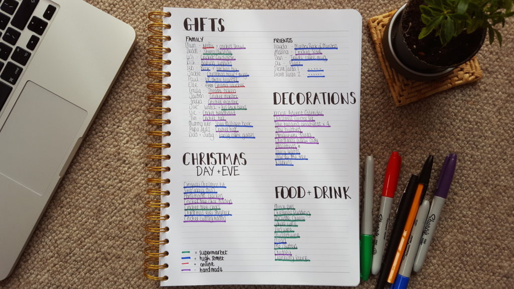Colour-coded Christmas Planning
